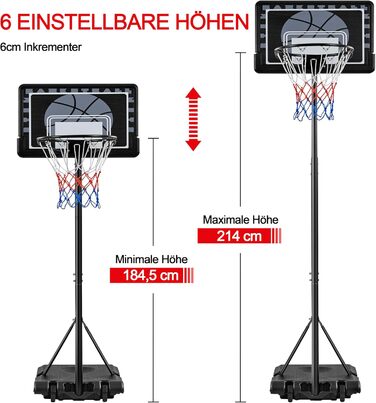 Yaheetech Adjustable Height Basketball Stand with Wheels - Portable Basketball System with Fillable Base - Indoor/Outdoor Basketball Hoop (249cm)