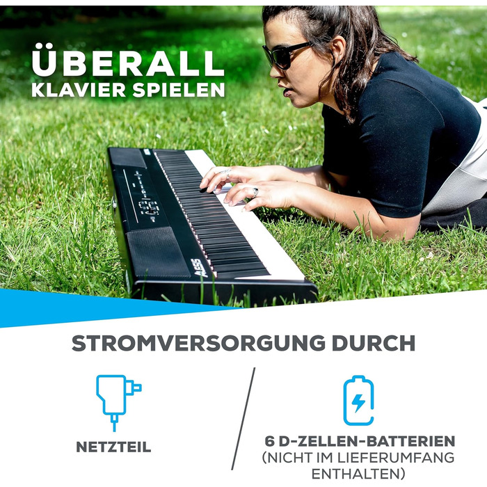 Alesis Recital - Електронне піаніно 88 клавіш для початківців з напівзваженими клавішами, динаміками, 5 преміум-звуками, виходом для навушників та підпискою на уроки гри на піаніно, чорного кольору