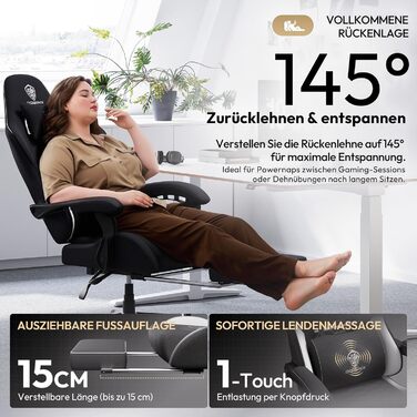 Ігровий крісло Dowinx з підголівником та підставкою для ніг, масажний офісний стілець з тканини, ергономічний дизайн