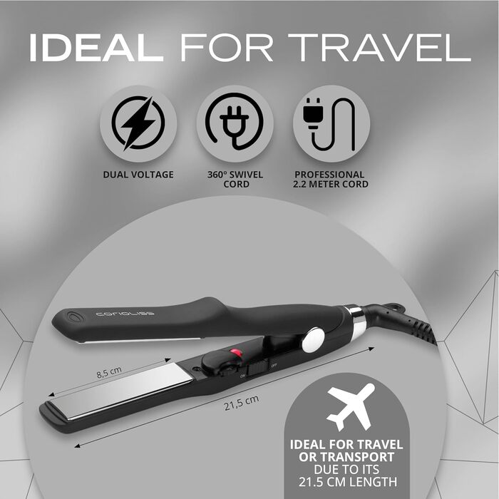 Випрямляч для волосся Corioliss C-Trip Titanium: професійний, з контролем температури, для тонкого волосся, міні-пластини (Чорний)