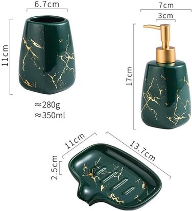 Набір аксесуарів для ванної кімнати: дозатор мила, мильниця, 2 стаканчика для зубних щіток (сірий, з малюнком мармуру)