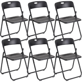 Baroni Home Folding Chair with PVC and steel frame, space-saving foldable seat with feet and handle, outdoor chair, kitchen, living room, travel, 74x43x49 cm, 6 pieces, Black