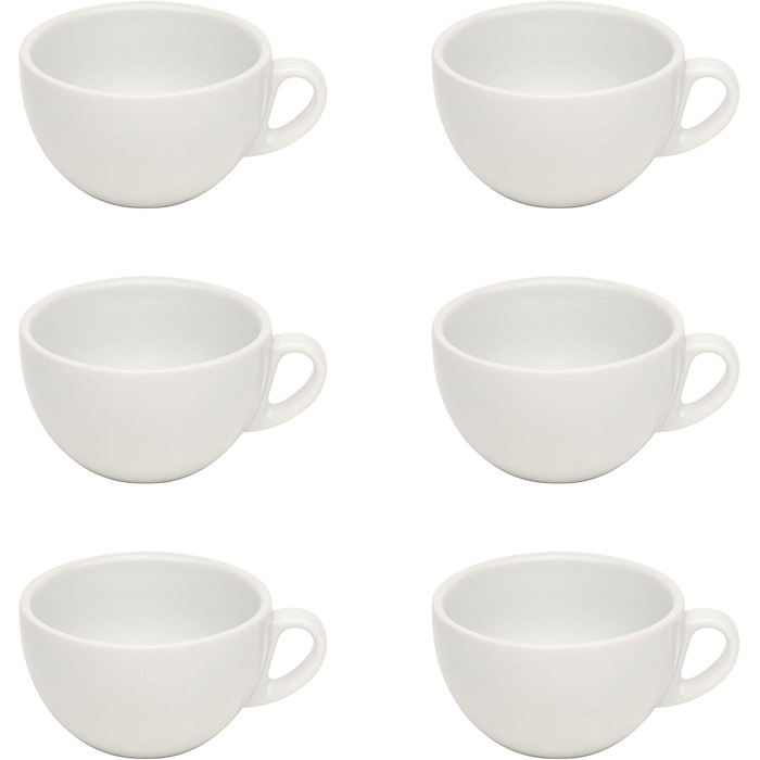 6er XL Cappuccino Cups Set - White, 280 ml, Porcelain, Thick-Walled, Dishwasher-Safe, Italian Design - 6-Piece Coffee Cup Set
