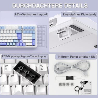 Механічна ігрова клавіатура AULA F99 з підсвічуванням RGB, PBT-клавіші, 8000mAh, 95% розмір, Bluetooth 5.0/2.4G/USB-C, Hot-Swap, Gasket Structure