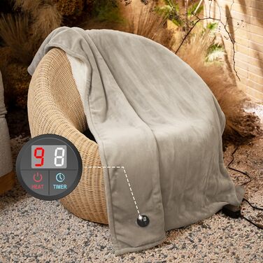 Електрична ковдра GOTCOZY 130x180 см з 10 режимами нагріву та таймером, що вимикається, пральна, бежева