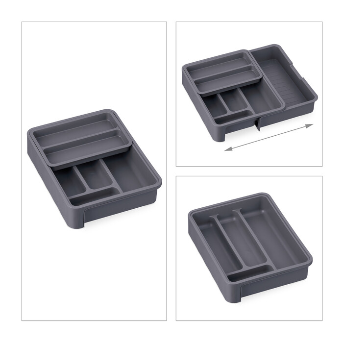 Relaxdays Extendable Cutlery Box in Dark Grey