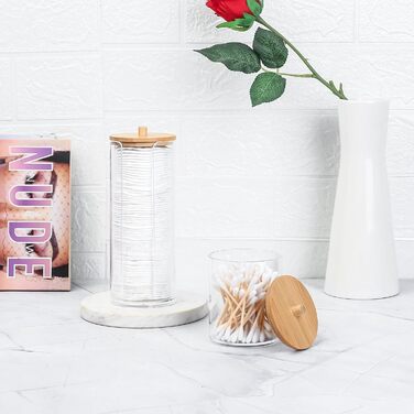 Тримач для ватних дисків та паличок Fulushouxi Gaumoeny, 2 шт, бамбуковий, прозорий органайзер для косметики, ванної кімнати