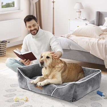 YITAHOME Dog Bed for Medium to Small Dogs, Dog Cushion, Dog Beds, 64x53cm, Non-Slip Base Dog Sofa, grey (76x61x23cm(L x W x H))