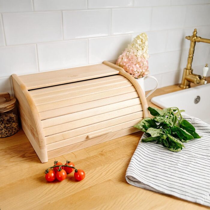Дерев'яний хлібний ящик Creative Home | 38 x 28,5 x 17,5 см | Для хліба, булок, випічки | З відкидним кришкою | Натуральний хлібний контейнер для кухні