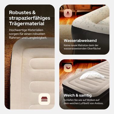 Надувний матрац Arebos | Самостійно надувний матрац 203 × 95 × 51 см для 1 особи | Гостьовий матрац з електричним насосом | Надувний матрац з сумкою для транспортування для кемпінгу/вдома | Сірий/Антрацит