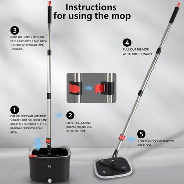Набір для миття підлоги Spin Mop з віджимом 360° та мікрофіброю, телескопічний подовжувач, набір для прибирання