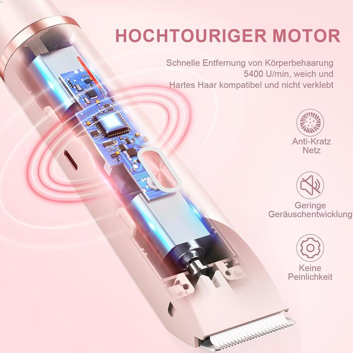 Електричний жіночий епілятор 2-в-1 з USB-C зарядкою, для обличчя, ніг та рук, вологостійкий тример, легкий у чищенні (блакитний/рожевий)