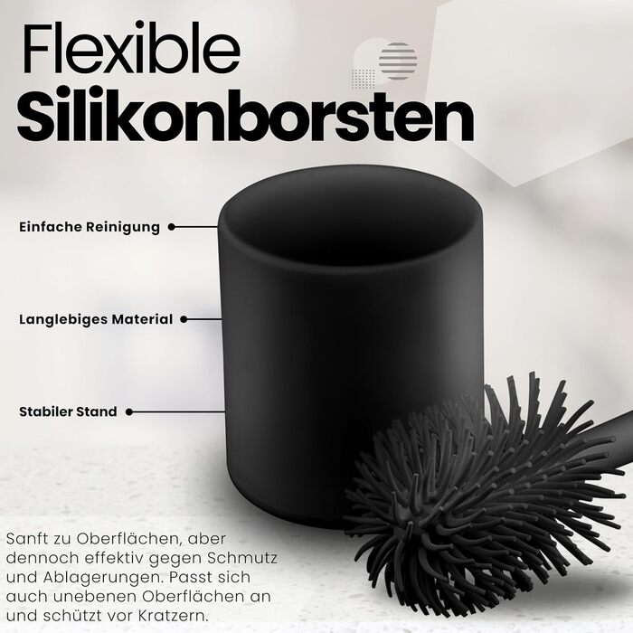 Набір для туалету Cleangang®: щітка для унітазу з тримачем, чорний силікон, швидке висихання, сучасний дизайн