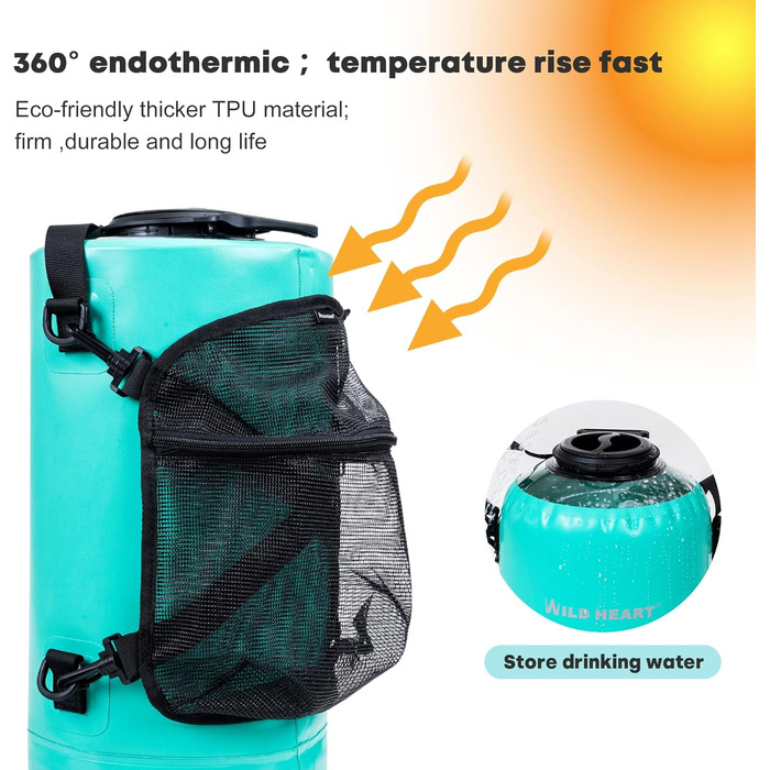 WILD HEAT Camping Shower 12L Portable Shower for Camping with Foot Pump and Shower Bag Backpack for Camping (12L, Turquoise)