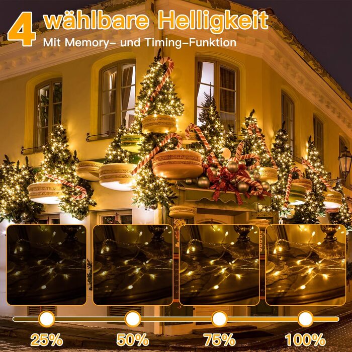 Ланцюжок прикрас Ollny з 200 LED, 60м, з пультом та таймером, IP44, тепле світло. Підходить для декору ялинки, вечірки, весілля, святкування.