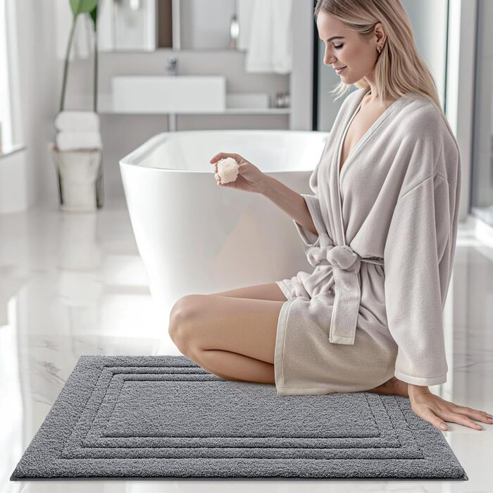 Килимок для ванної кімнати DEXI: м'який, неслизький, пральний, 60 x 110 см, білий/темно-сірий