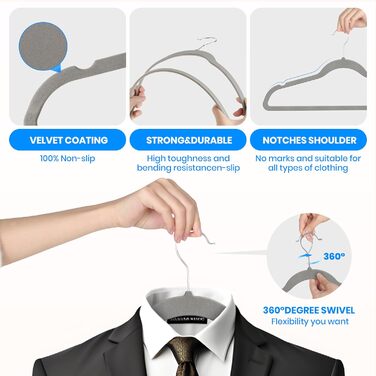 Плечики для одягу YSSOA, 50 шт., з антиковзаючою поверхнею, обертовий гачок 360°, стандартні, білі