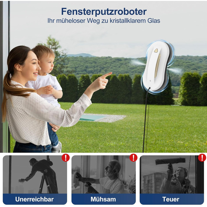 Робот для миття вікон Fensterputzroboter W3 Gold з функцією подвійного розпилення та пультом ДУ для внутрішніх та зовнішніх вікон, для висотних будівель, комплект з 10 серветками
