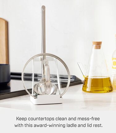 Yamazaki 2248 TOWER Ladle & Pot Lid Stand, White, Steel, Minimalist Design, 10 x 10 x 15 cm (LxWxH)