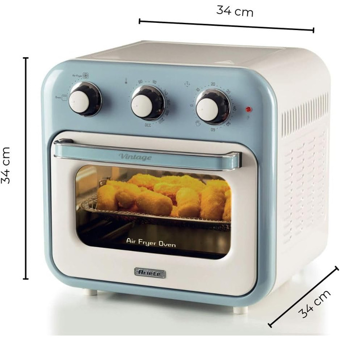 Фритюрниця та духовка Ariete Vintage 2в1, 1400 Вт, 16 л, з аксесуарами, таймер 60 хв, подвійне скло, блакитна