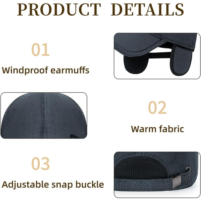 Чоловіча зимова кепка basecap з відкидними навушниками, унісекс, бейсболка з навушниками, спортивна кепка Full, стиль Dad Hat (темно-синій)