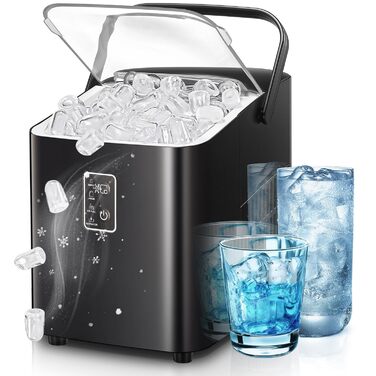 FOHERE Ice Maker - Fast Ice in 5 Minutes, 14kg/24h Capacity, Self-Cleaning, 2 Sizes, Portable for Kitchen, Office, Bar & Party (Black)
