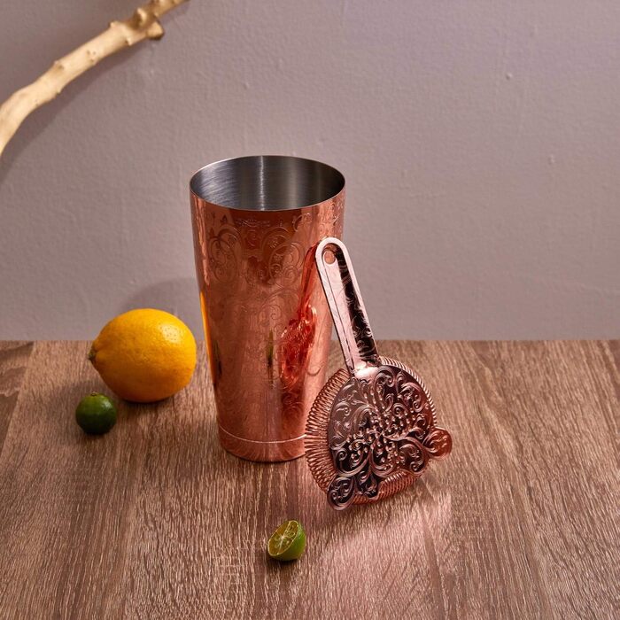 Sky Fish Cocktail Shaker Set, Etched Copper Cocktail Shaker Kit in Gift Box 7-Piece Set, Hand Wash, (Copper)