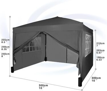Pavilion with silver protective coating, waterproof, 3 x 3 m, White (Black)