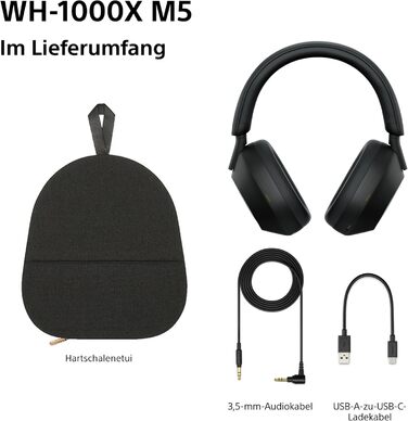 Навушники Sony WH-1000XM5 з шумозаглушенням, Bluetooth, чорні - преміум якість, Hi-Res Audio, до 30 год роботи, з кейсом