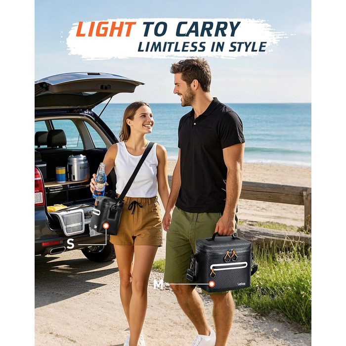 Lekesky 12/20L Ізольована Холодильна Сумка – Переносна Сумка для Пікніків, Походів, Пляжу, Барбекю, Чорна 12/20L
