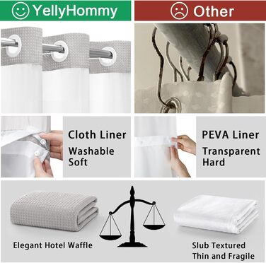 Шторка для душу YellyHommy без кріплень, з фіксатором, для ванної кімнати, 221 x 182,9 см, світло-сіра