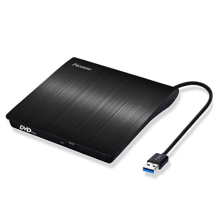 Зовнішній CD/DVD привід USB 3.0, портативний Slim RW записувач для ноутбуків та ПК (Windows, Mac OS, MacBook, iMac), чорний