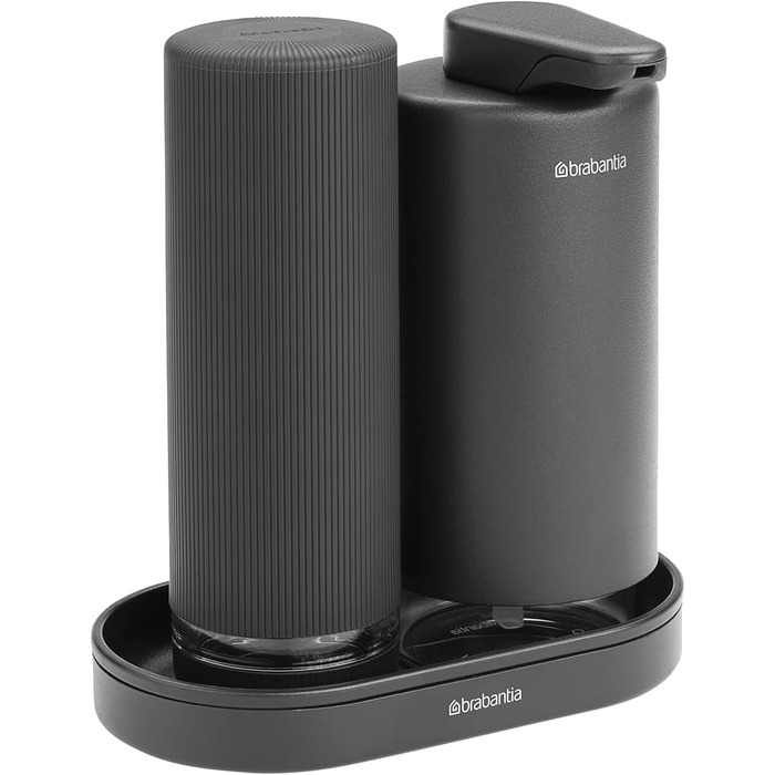 Brabantia Набір дозаторів для мила та миючих засобів 2х200 мл, металевий, сірий Infinite Grey з піддоном