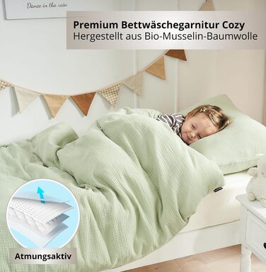 Набір постільної білизни для дитячого ліжечка Kinderbettwäsche 100x135: 2 шт. | Сертифікат ÖkoTex, підходить для алергіків | Набір муслінової постільної білизни з 1 простирадлом 135x100 та 1 наволочкою 40x60 | Хакі 100 см x 135 см Хакі