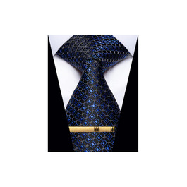 Чоловічі краватки YourTies: смугасті та клітинчасті моделі з шовку, комплект з краваткотримачем (синьо-чорний клітинка)