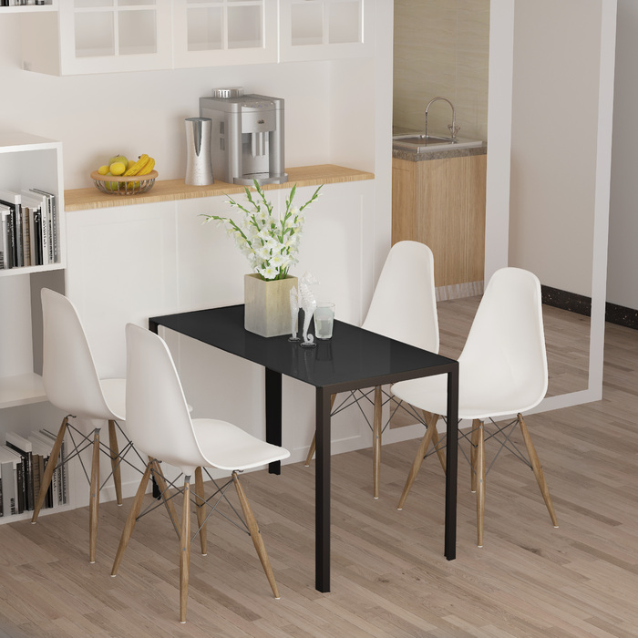 HOMCOM LED Dining Table Kitchen Table for 4 People, Tempered Glass & Metal, Black, 120x60x75cm, modern & stylish
