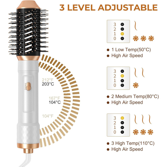 Airstyler 6 в 1: Фен-щітка, Іонний стайлер, Набір для волосся, 1000W, Білий