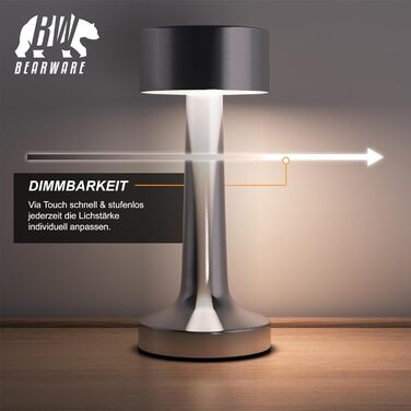 LED настільна лампа CSL бездротова, диммувана – 3 кольори світла, акумулятор, сенсорне управління, USB-C, вінтажний стиль, нержавіюча сталь, для дому та вулиці