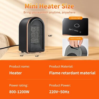 Електрична теплова гармата 2000W з пультом керування, 58 см, 70° обертання, 3D-полум'я, LED-дисплей, ECO-режим, таймер 12 годин - для дому, чорна