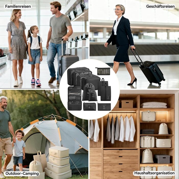 Органайзер для валізи Chijoo, набір 12 шт (чорний) – набір кубиків для пакування, аксесуари для подорожей