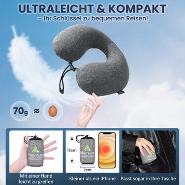 Подушка для шиї HIKENTURE надувна для подорожей літаком/поїздом з чохлом. Зручна подушка-ворітниця для дорослих. Кольори: синій, темно-сірий.