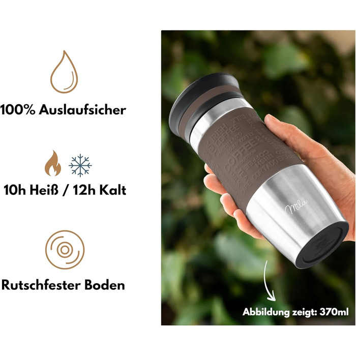 Термокружка Milu 370мл/450мл з нержавіючої сталі, ізольована, для кави, to go, без витоку, автокружка, термокружка, travel mug, коричнева