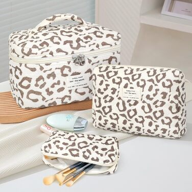 Набір косметичок для жінок: 3 шт. Leopard - велика, середня, маленька | Косметичка для макіяжу, подорожей, організації косметики