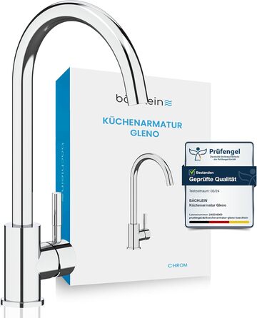 Кухонний змішувач Bächlein Plivo з нержавіючої сталі (щіткова обробка) – одноручний з 360° поворотним виливом, масивний кухонний кран (круглий, хром)