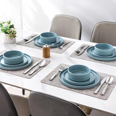 Набір посуду GBHOME для 4 осіб, 12 предметів: тарілки, миски, чашки з глазурованим дном, стійкий до подряпин та сколів, підходить для миття в посудомийній машині та використання в мікрохвильовій печі, блакитний колір