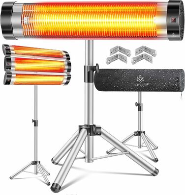 Інфрачервовий обігрівач KESSER® 2500W з пульт. та захисним чохлом, телескопічною стійкою, для тераси, кварцовий