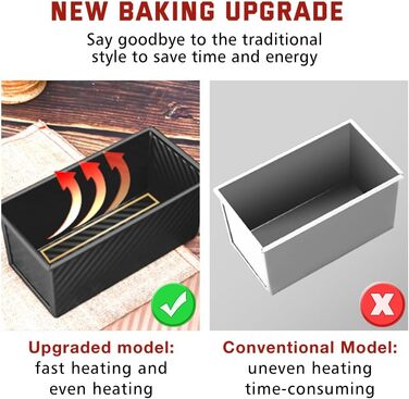 Loaf Pan with Lid, 21 x 12 x 11 cm Rectangular Pullman Bread Toast Mold 450g Dough Bread Baking Pan, Black Carbon Steel Non-Stick Toast Bread Pan Baking Pans for Loaf Pastries