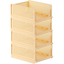 Ygapuzi 2 Pack Stackable Clothing Storage Basket Organizer Drawer Cabinet Shelf Divider Separator Desktop Container for Closet Wardrobe Kitchen Bathroom Office (White - 2Pack) (Yellow - 4pack)