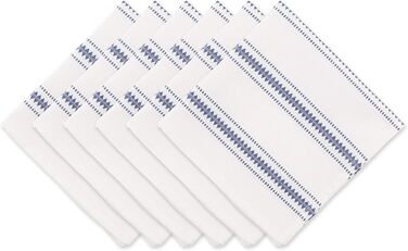 DII Zig Dobby Tabletop Collection, white cotton background with decorative stripes napkin set, blue (French Blue), 20