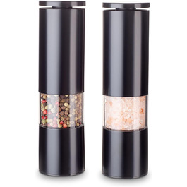 Набір для перцю та солі Echtwerk: 2 шт., ручна, з керамічним подрібнювачем, нержавіюча сталь, для перцю, солі та чилі (Black Edition)